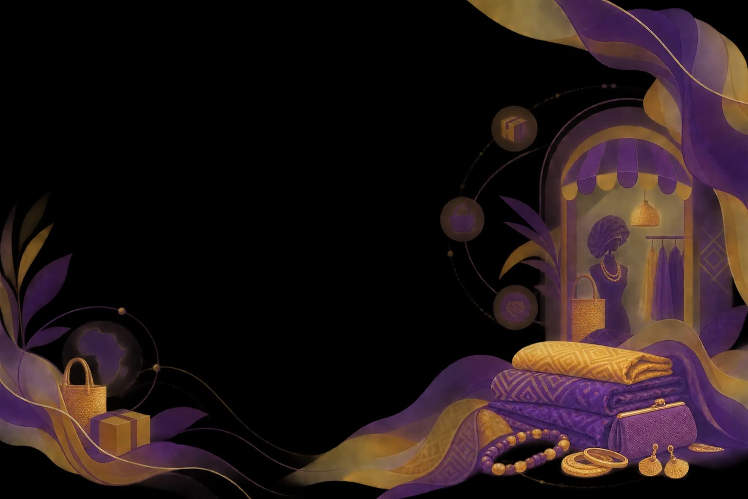 An editorial illustration of an Asoebi fashion marketplace